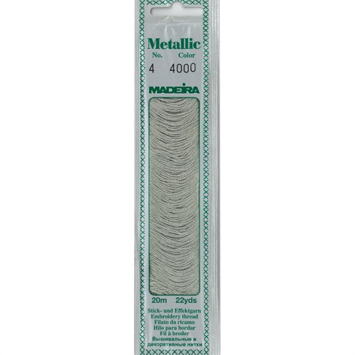 Madeira Metallic No 4 embroidery thread color 4000 silver dust