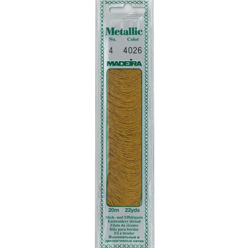 Madeira Metallic No 4 embroidery thread color 4026 amber