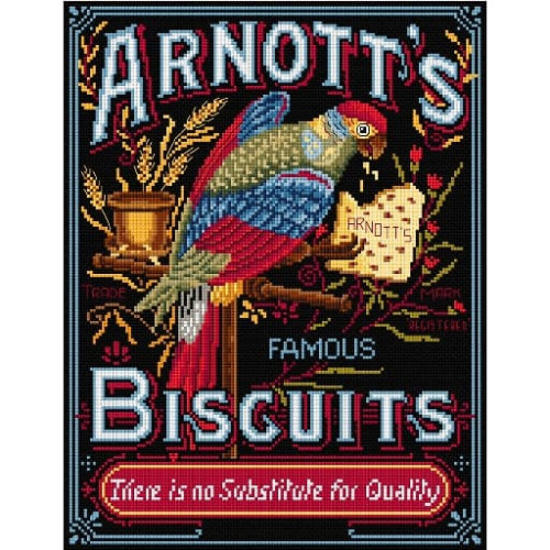 Arnott's Parrot cross stitch kit or chart by Fiona Jude 