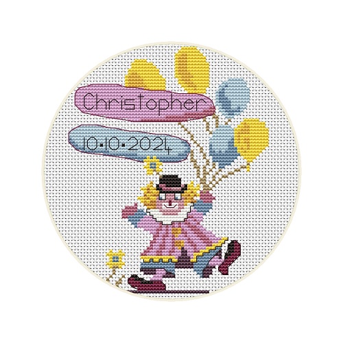 Clown birth record cross stitch chart