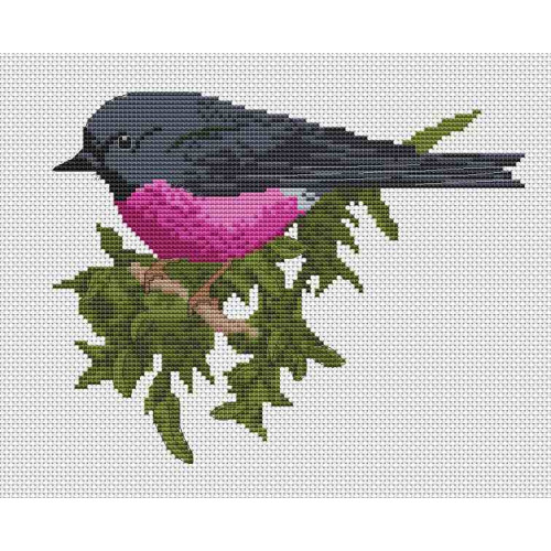 Pink Robin cross stitch chart by Maureen Maguire for Caronie