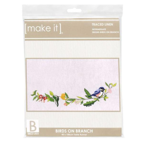 Birds on Branch traced linen table runner kit by Make It.