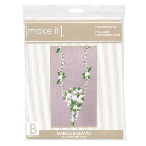 Daisies and Leaves traced linen table runner kit by Make It.