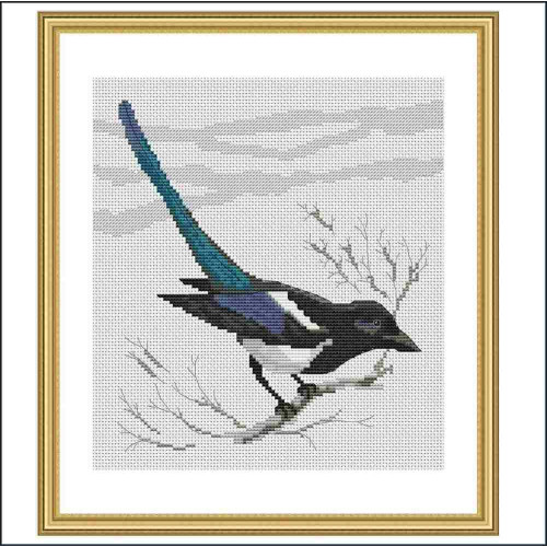 American Black Beaked Magpie cross stitch PDF pattern