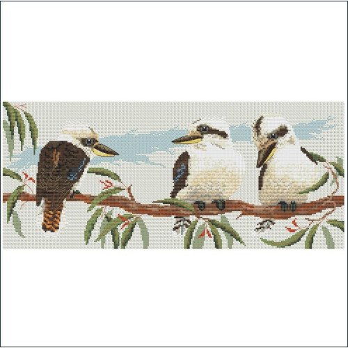 Kookaburra Rendezvous cross stitch chart or kit by Maureen Maguire