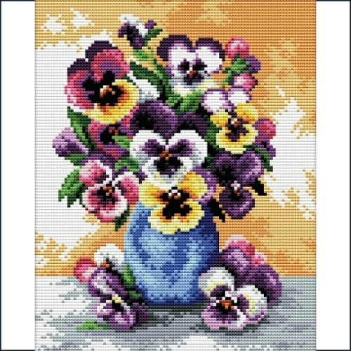 Vase of Pansies - Needleart World no-count cross stitch kit 